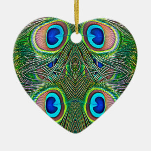 Peacock Feathers Kaleidoscope Print Ceramic Tree Decoration