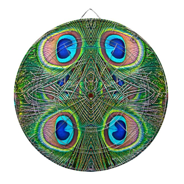 Peacock Feathers Kaleidoscope Print Dartboard (Front)