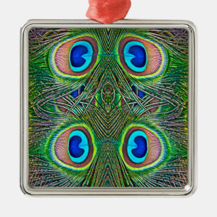 Peacock Feathers Kaleidoscope Print Metal Tree Decoration