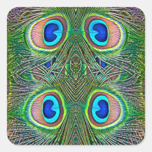 Peacock Feathers Kaleidoscope Print Square Sticker