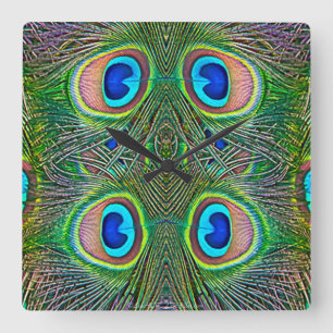 Peacock Feathers Kaleidoscope Print Square Wall Clock