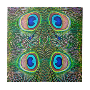 Peacock Feathers Kaleidoscope Print Tile