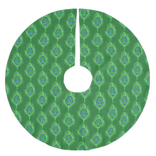 Peacock Feathers, Lime Green on Emerald Green Brushed Polyester Tree Skirt