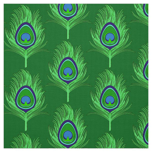 Peacock Feathers, Lime Green on Emerald Green Fabric (Swatch)