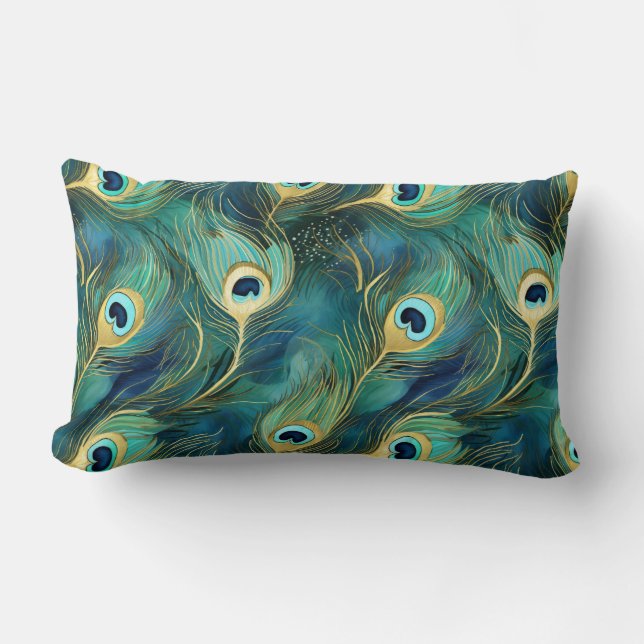 Peacock Feathers Lumbar Cushion (Front)