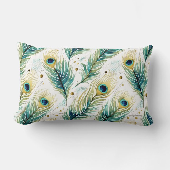 Peacock Feathers Lumbar Cushion (Front)