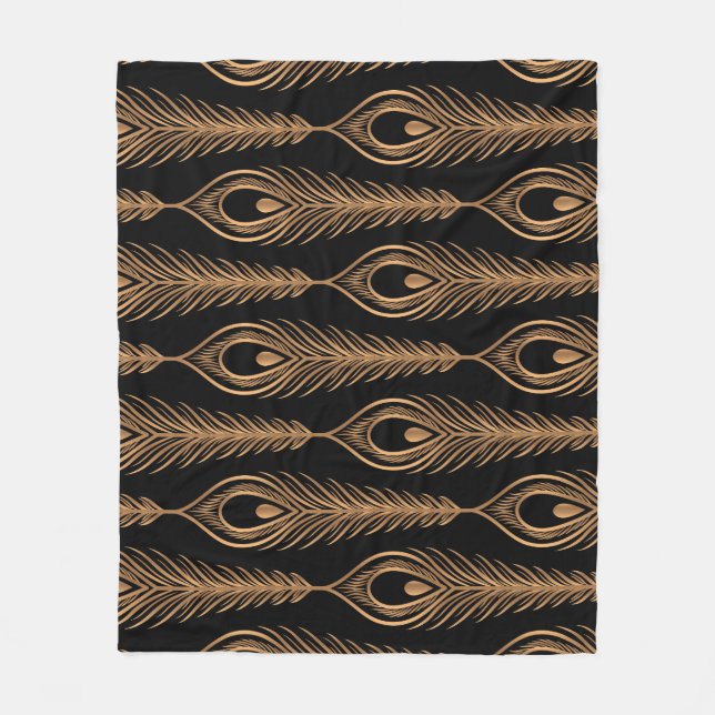 Peacock Feathers, Luxury Oriental Pattern. Fleece Blanket (Front)