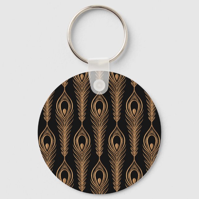 Peacock Feathers, Luxury Oriental Pattern. Key Ring (Front)