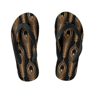Peacock Feathers, Luxury Oriental Pattern. Kid's Jandals
