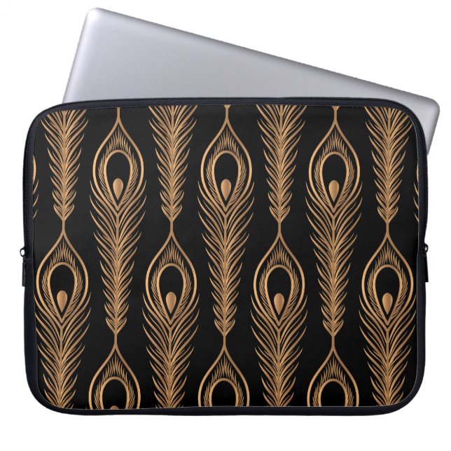 Peacock Feathers, Luxury Oriental Pattern. Laptop Sleeve (Front)