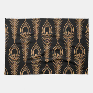 Peacock Feathers, Luxury Oriental Pattern. Tea Towel