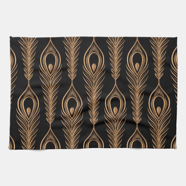 Peacock Feathers, Luxury Oriental Pattern. Tea Towel (Horizontal)