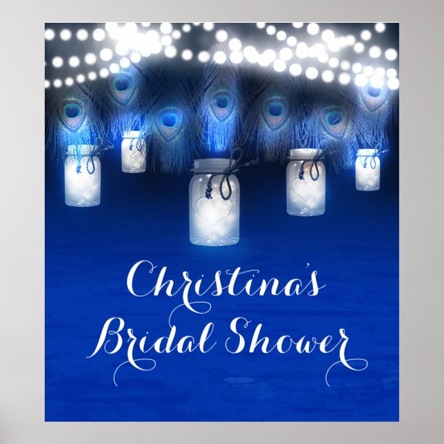 Peacock Feathers, Mason Jar Lights Banner Poster (Front)