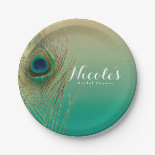 Peacock Feathers, Mason Jar & String Lights Party Paper Plate