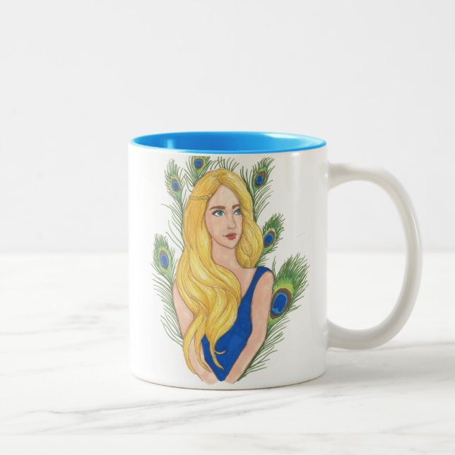 Peacock Feathers Mug 11oz (White/Blue) (Right)