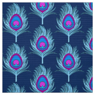 Peacock Feathers, Navy and Pastel Blue Fabric