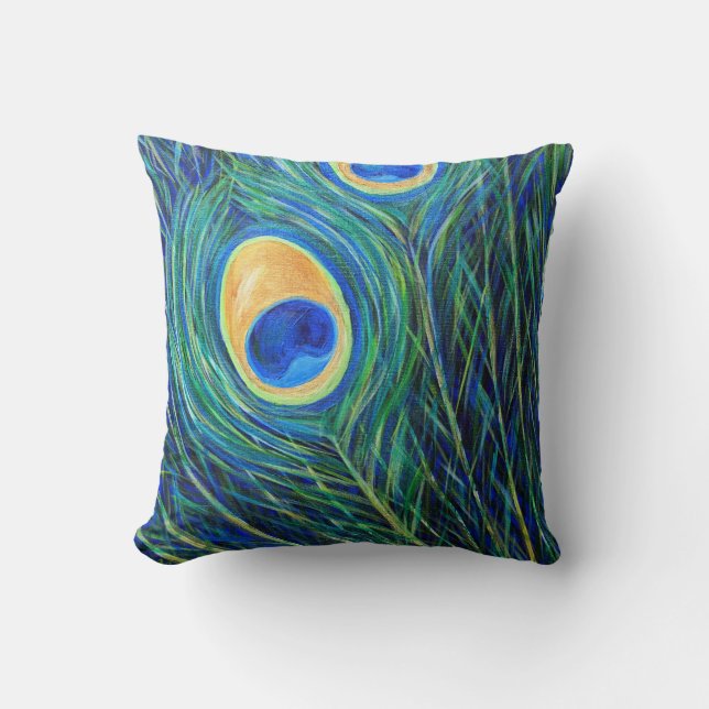 Peacock Feathers Painting Cushion (Front)