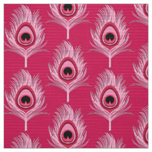 Peacock Feathers, Pastel Pink on Fuchsia Pink Fabric