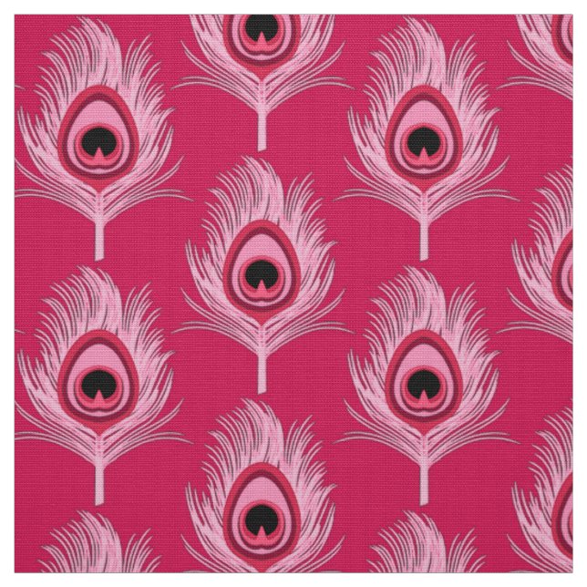 Peacock Feathers, Pastel Pink on Fuchsia Pink Fabric (Swatch)