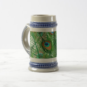 peacock feathers pattern beer stein