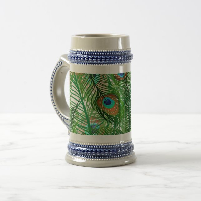 peacock feathers pattern beer stein (Front Left)