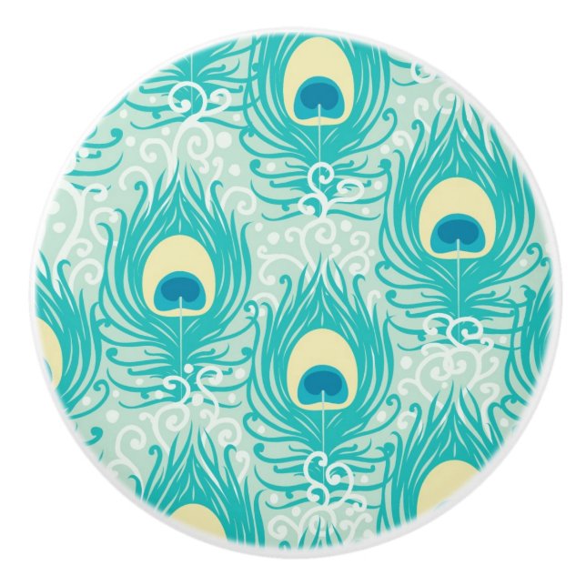 Peacock feathers pattern ceramic knob (Front)