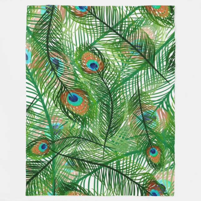 peacock feathers pattern fleece blanket (Front)