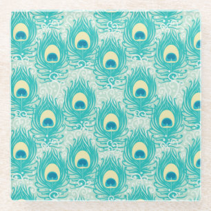 Peacock feathers pattern glass coaster