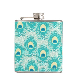 Peacock feathers pattern hip flask