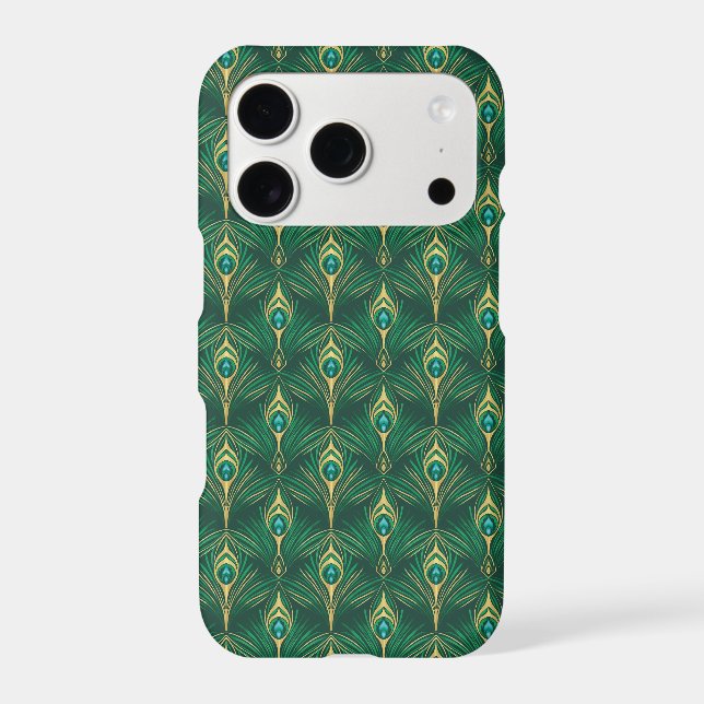Peacock Feathers Pattern in Emerald Green and Gold (Back)