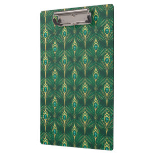 Peacock Feathers Pattern in Emerald Green and Gold Clipboard