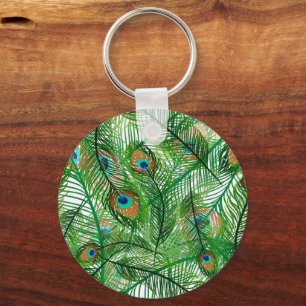 Peacock feathers pattern key ring