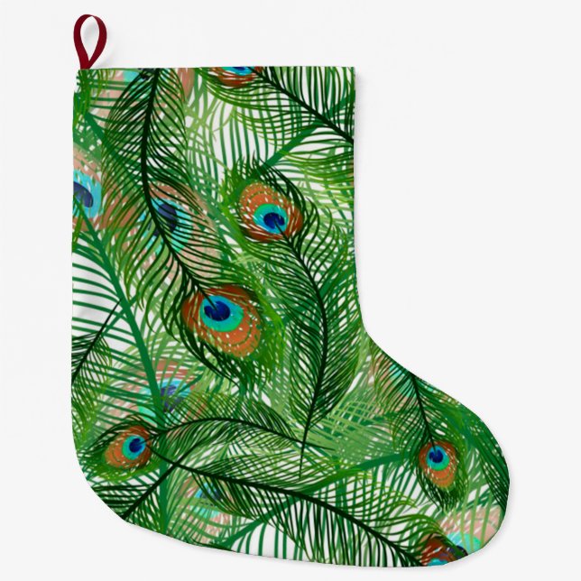 peacock feathers pattern large christmas stocking (Front)