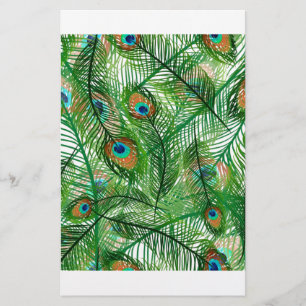 Peacock feathers pattern stationery
