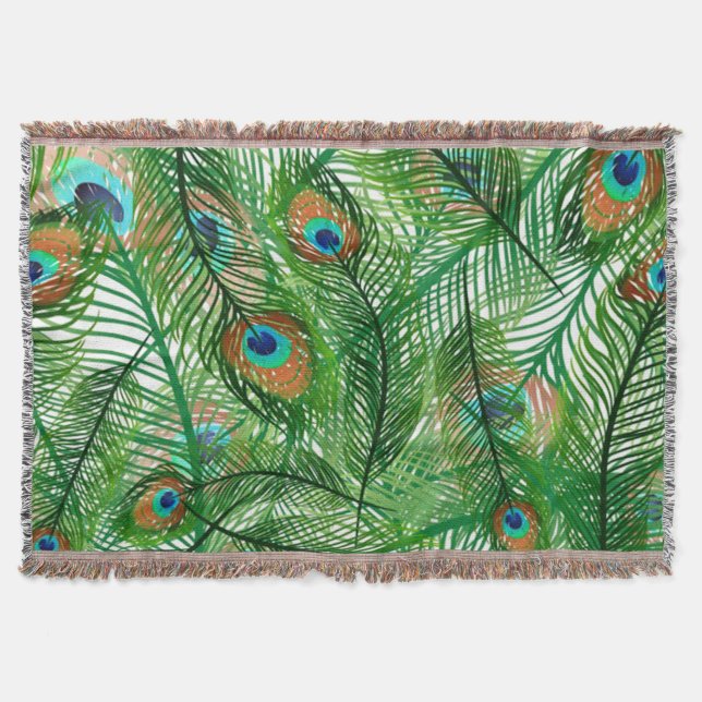peacock feathers pattern throw blanket (Front)