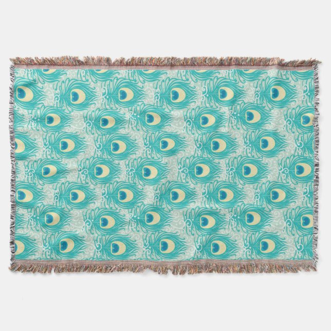Peacock feathers pattern throw blanket (Front)