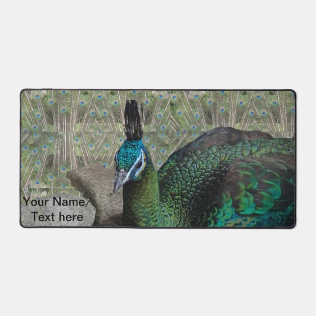 Peacock Feathers & Peacock Face Cust. Desk Mat (Front)