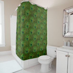 Peacock Feathers Peacocks Green and Gold Bath Shower Curtain