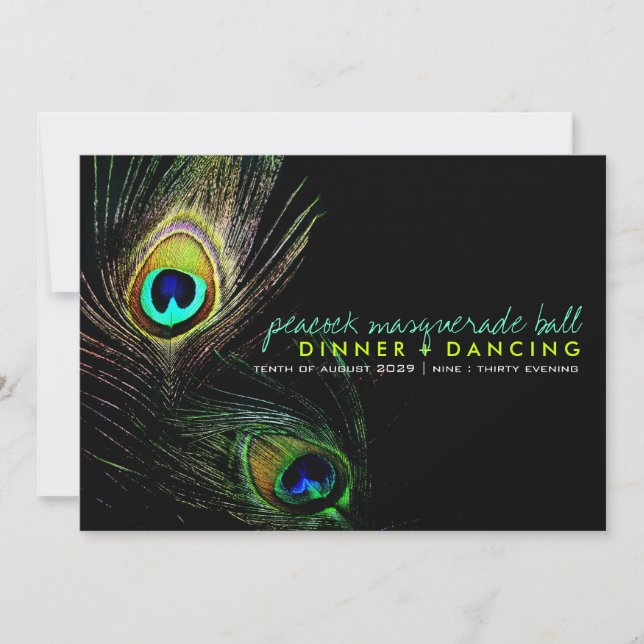 Peacock Feathers Photo Boho Chic Dinner Party Invitation (Front)