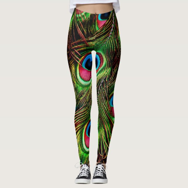 peacock feathers plumage pattern leggings (Front)