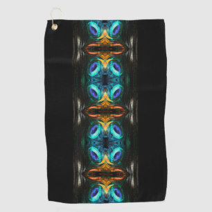 Peacock feathers psychedelic repeating design    golf towel