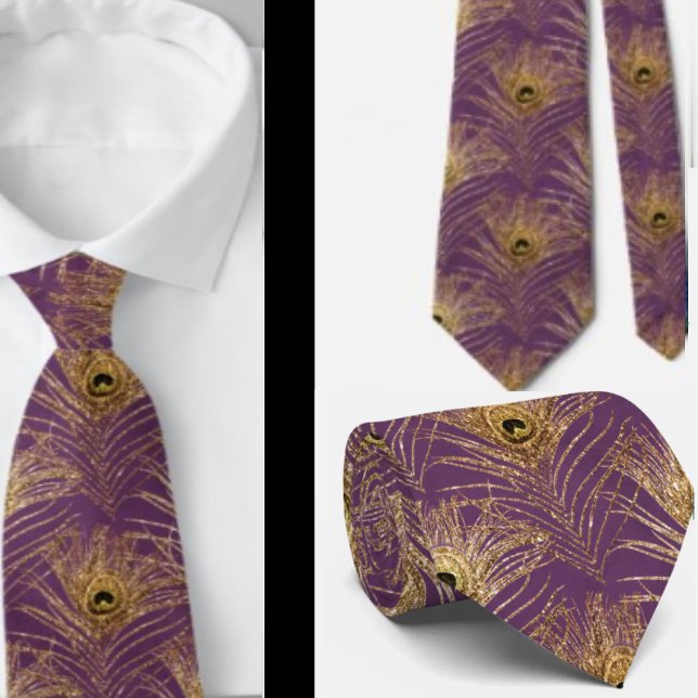 Peacock Feathers Purple Gold Neck Tie Necktie (Creator Uploaded)