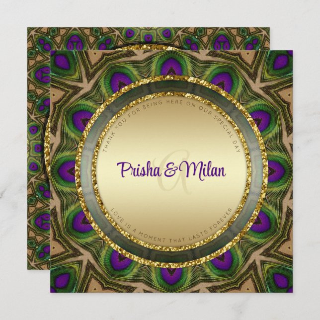 Peacock Feathers Purple Green Gold Indian Wedding Programme (Front/Back)