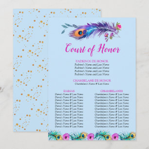 Peacock Feathers Quinceañera Court of Honour Blue Programme