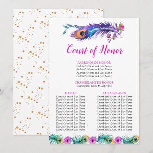 Peacock Feathers Quinceañera Court of Honour White Programme