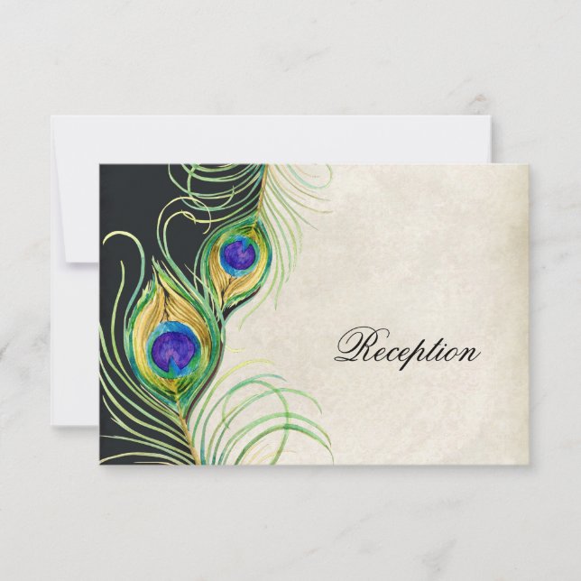 Peacock Feathers Reception Invitation Card (Front)