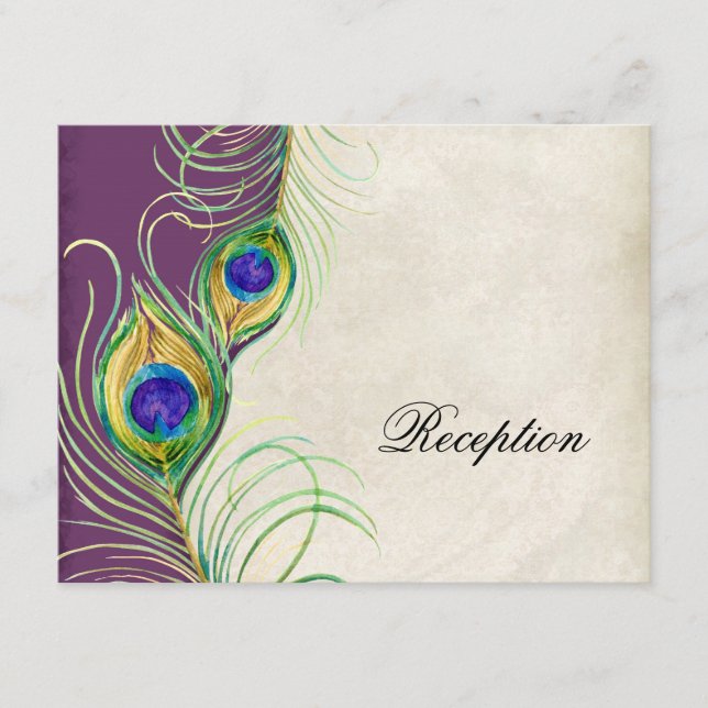 Peacock Feathers Reception Invitation Card (Front)