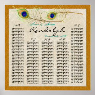 Peacock Feathers Reception Table Seating Chart