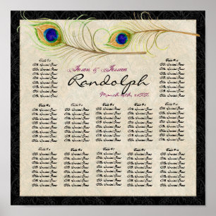 Peacock Feathers Reception Table Seating Chart