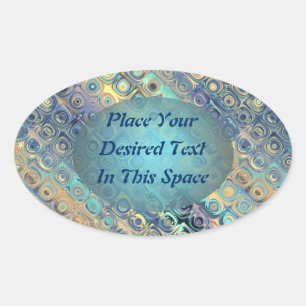 Peacock Feathers Retro Abstract Customisable Text Oval Sticker